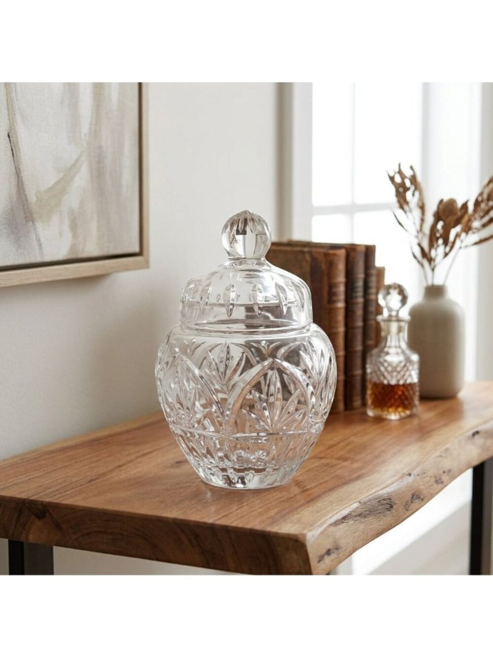 Vintage Waterford Crystal Glandore Biscuit Barrel Ginger Jar Covered Dish 8"